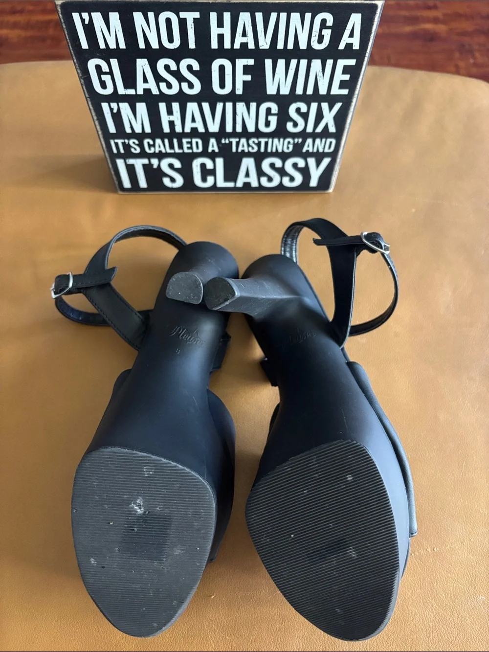 Pleaser Aspire-609 Black Platform Peep-Toe Ankle Strap Stripper Heels